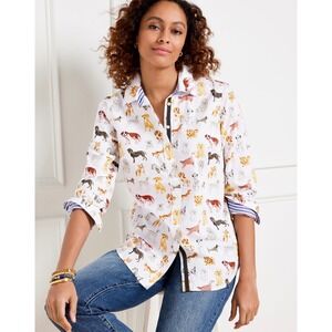 Talbots Dog Print Button Down Shirt Womens XL Cotton Puppy Novelty Print